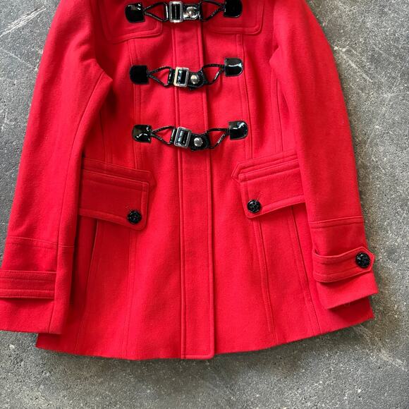 Guess Peacoat Jacket Womens PS Petite S Red Toggle Hooded Wool Y2K Winter Coat - Picture 3 of 10